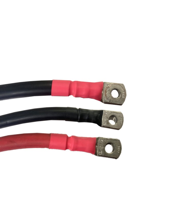 Kabel 95mm2, SCHWARZ feindrährig verzinnt, Abpressungen mit Schrumpfschlauch ROT verschlossen Kabel 95mm2, SCHWARZ feindrährig verzinnt, Abpressungen mit Schrumpfschlauch ROT verschlossen