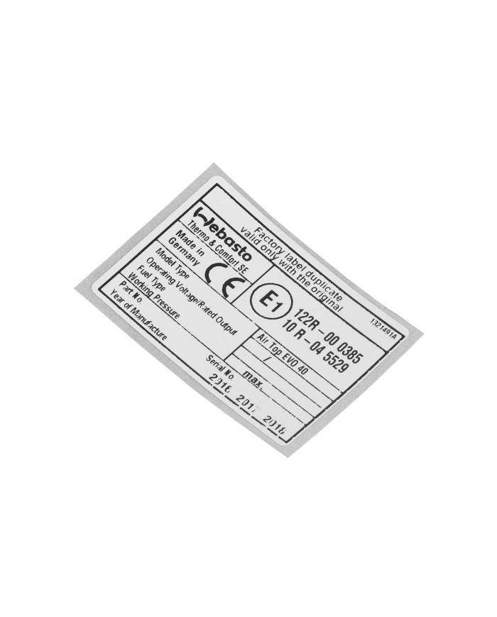 Webasto Blanko Typschild Air Top Evo 40 | 4054037220234