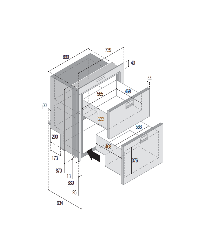 Vitrifrigo Réfrigérateur/congélateur double tiroir DW210 OCX2 DTX | 